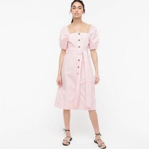 NWT J. Crew Square-Neck Puff Sleeve Pink Cottage Core Midi Dress Sz M